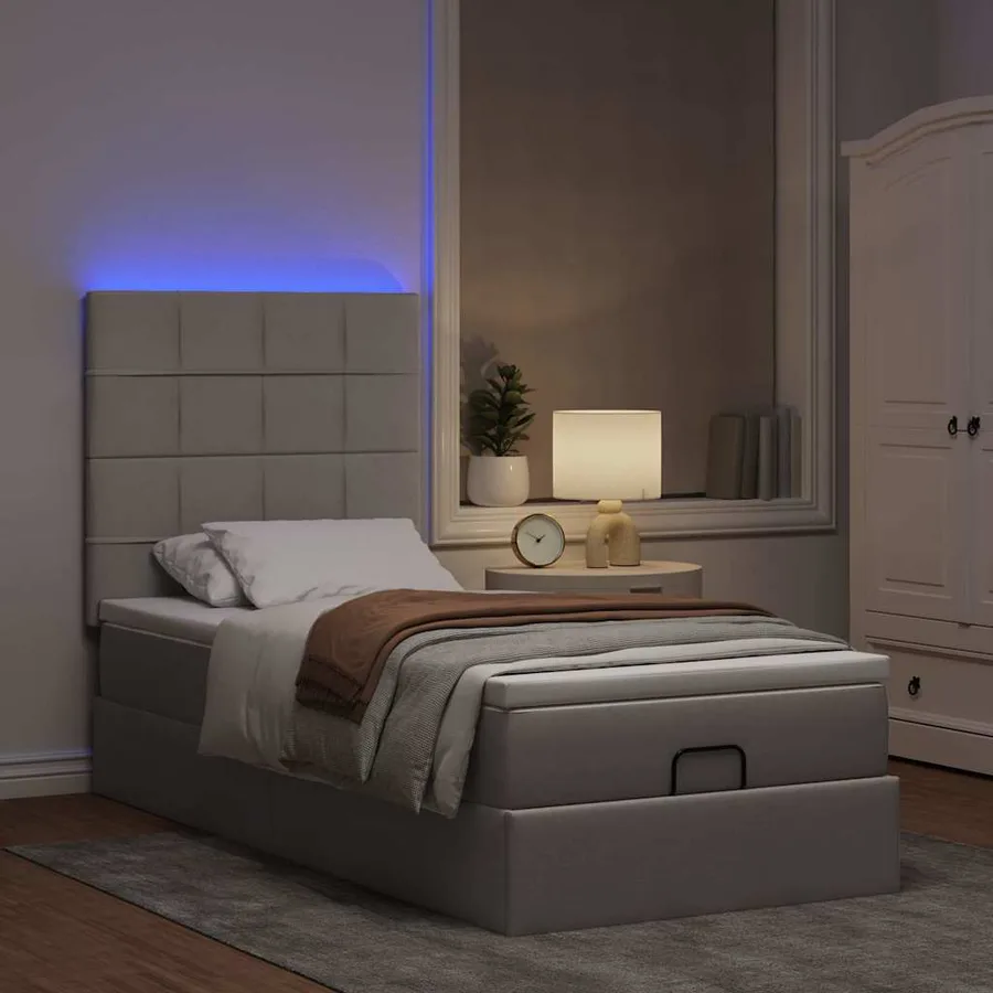 Cadre de lit ottoman avec matelas taupe 90x190 cm tissu - 3