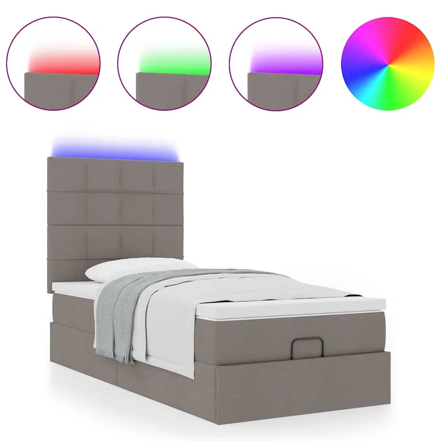 Cadre de lit ottoman avec matelas taupe 90x190 cm tissu - 5