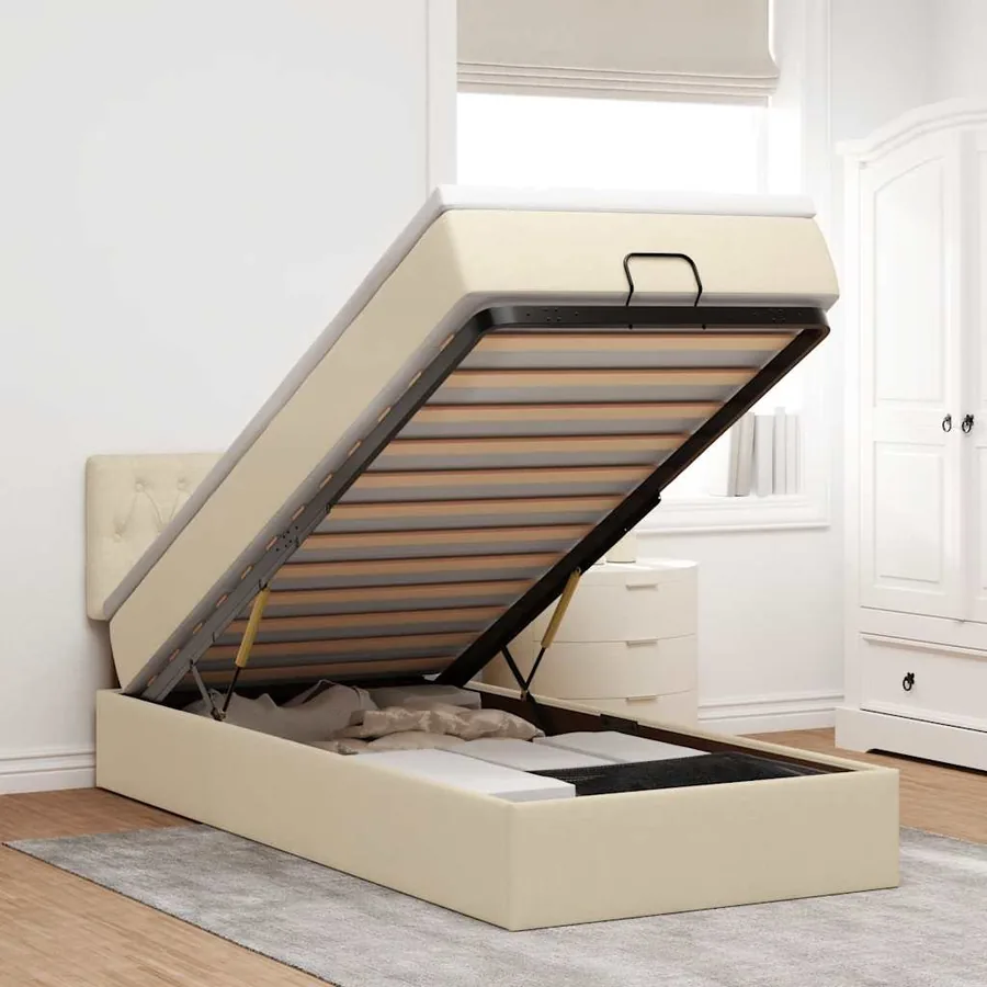 Cadre de lit ottoman avec matelas crème 80x200 cm tissu