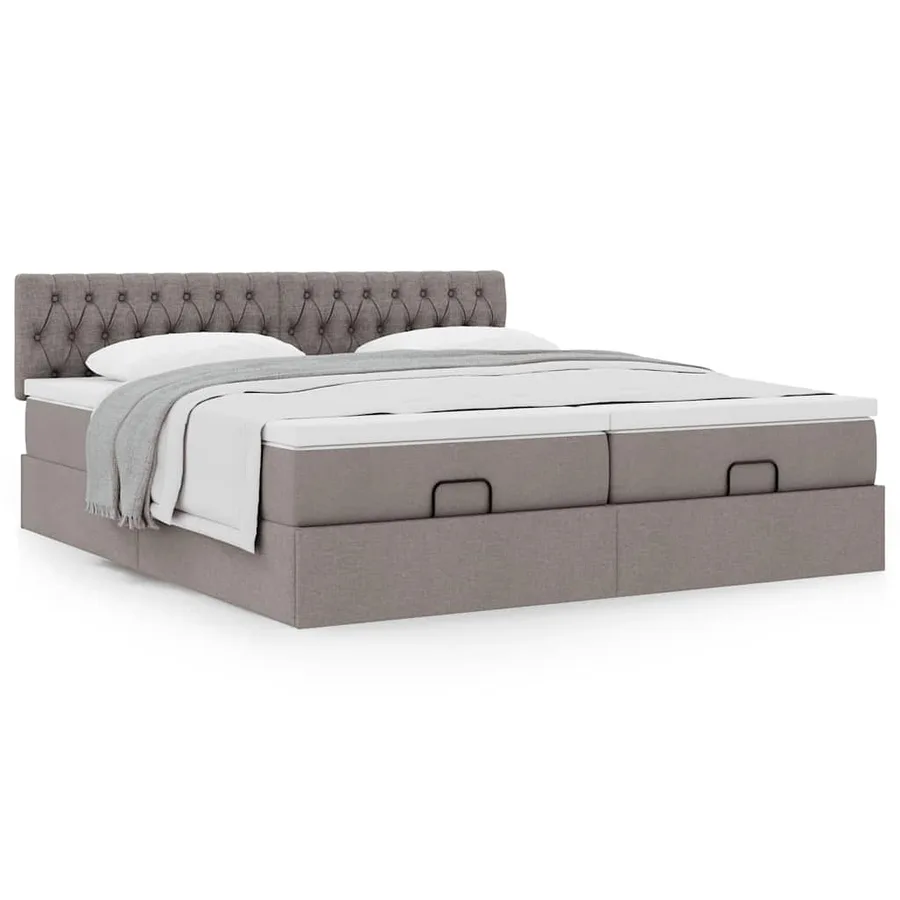 Cadre de lit ottoman avec matelas taupe 160x200 cm tissu - 4