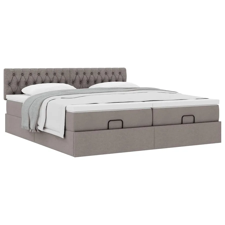 Cadre de lit ottoman avec matelas taupe 160x200 cm tissu - 5