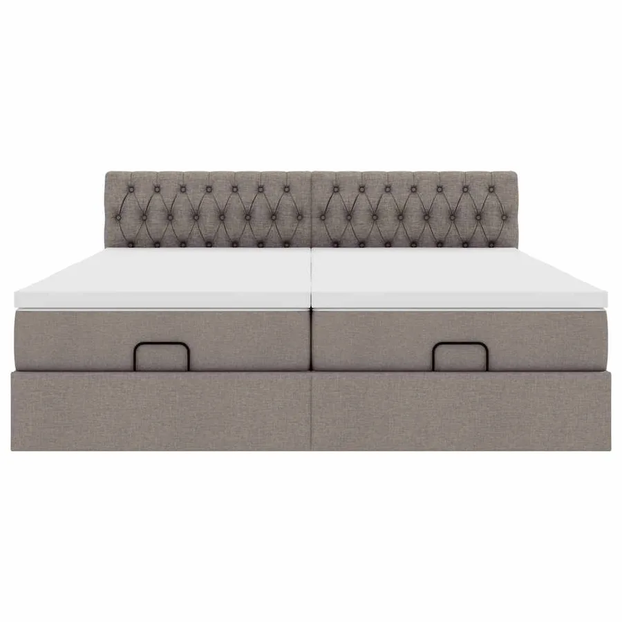 Cadre de lit ottoman avec matelas taupe 160x200 cm tissu - 7