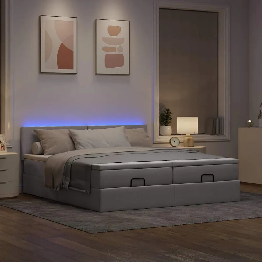Cadre de lit ottoman avec matelas taupe 160x200 cm tissu - 3