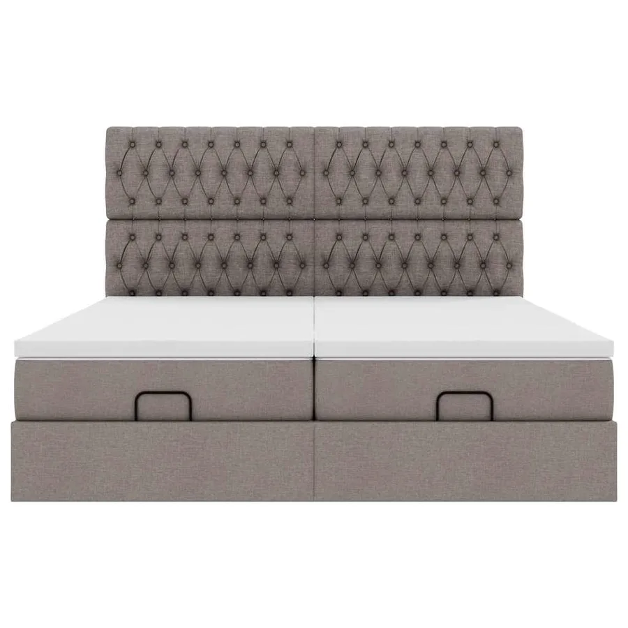 Cadre de lit ottoman avec matelas taupe 160x200 cm tissu - 7