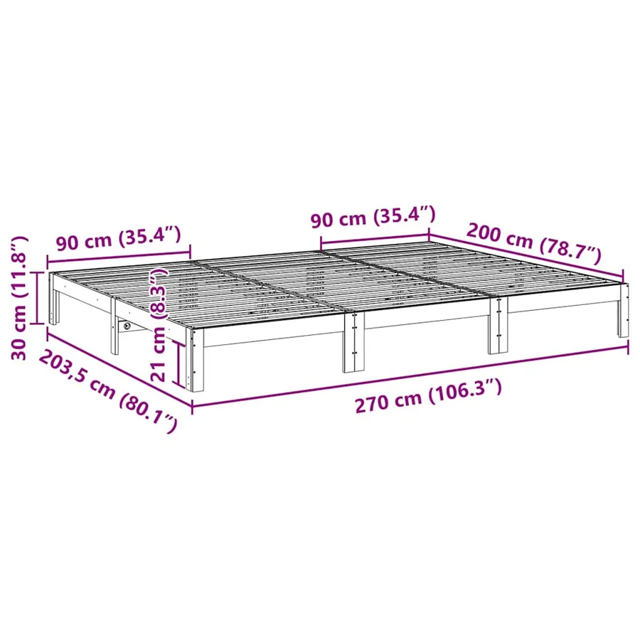 Cadre de lit familial sans matelas blanc 270x200 cm - 12