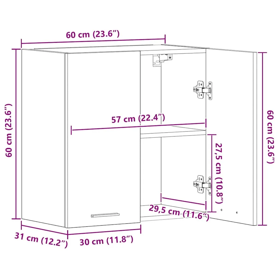 Armoire murale cuisine gris béton 60x31x60 cm bois d'ingénierie - 13