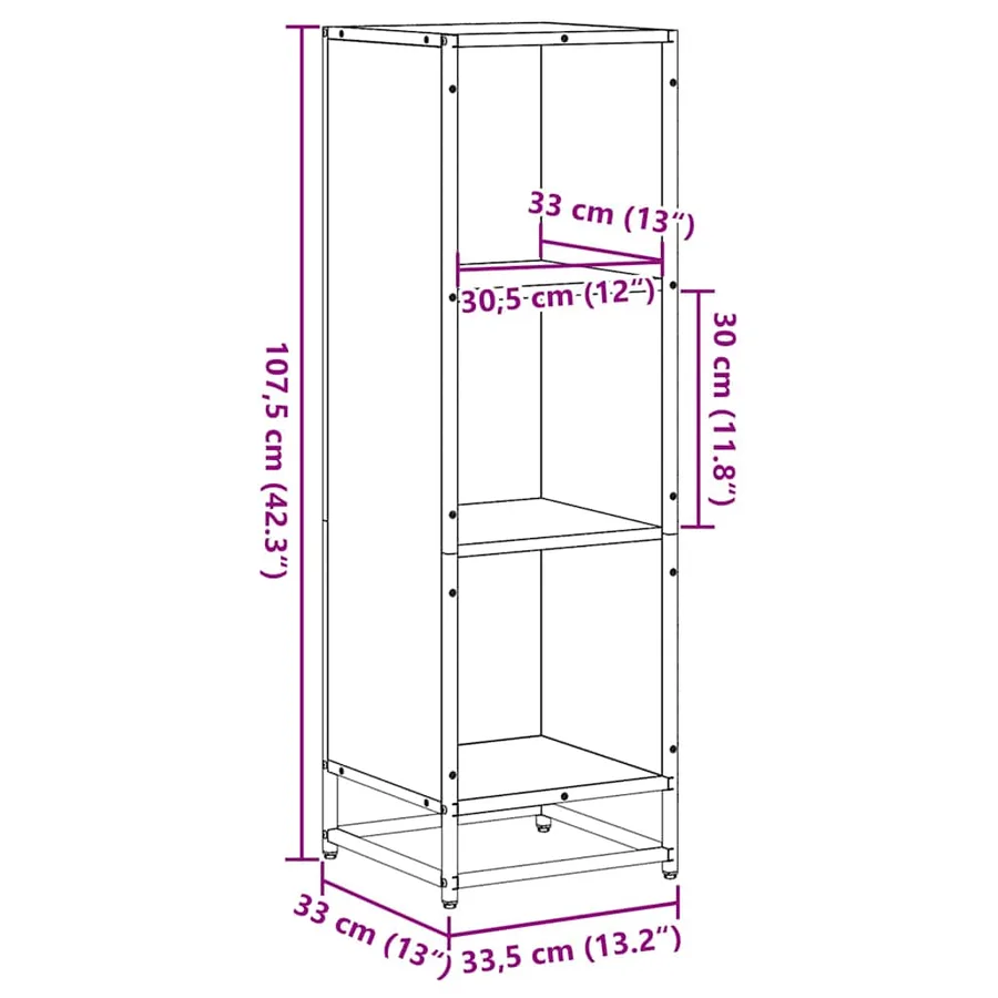 Bibliothèque sonoma gris 33,5x33x107,5 cm bois d'ingénierie - 9