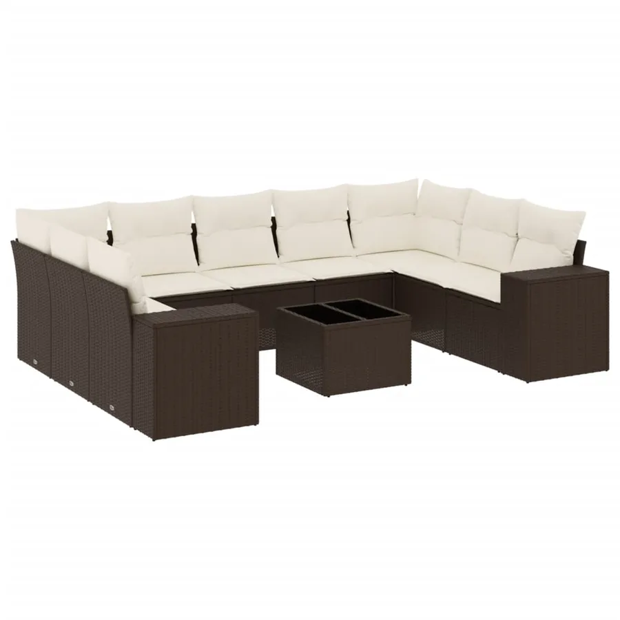 Salon de jardin 10 pcs avec coussins marron résine tressée - 2