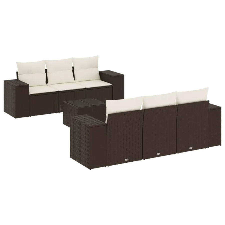 Salon de jardin avec coussins 7 pcs marron résine tressée - 2