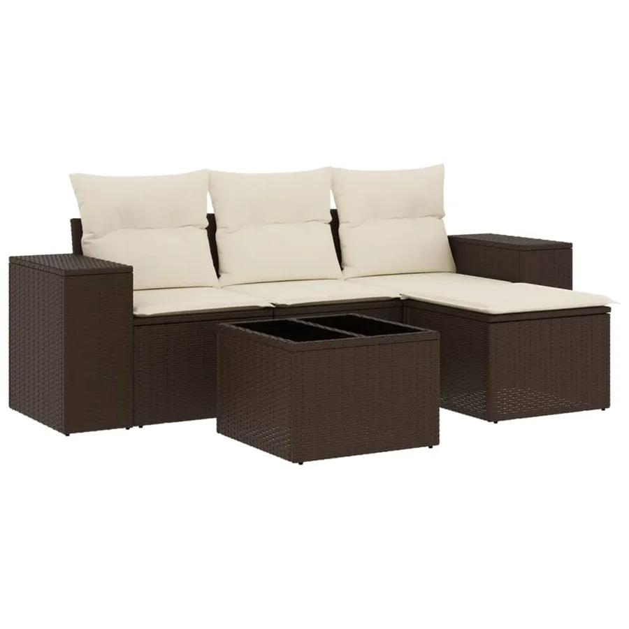 Salon de jardin avec coussins 5 pcs marron résine tressée - 2