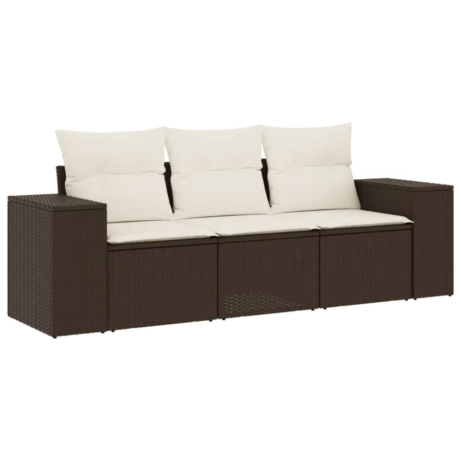 Salon de jardin avec coussins 3 pcs marron résine tressée - 2