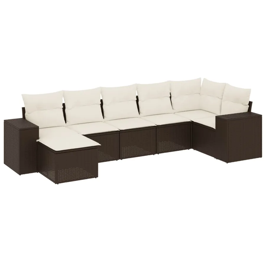 Salon de jardin avec coussins 7 pcs marron résine tressée - 2