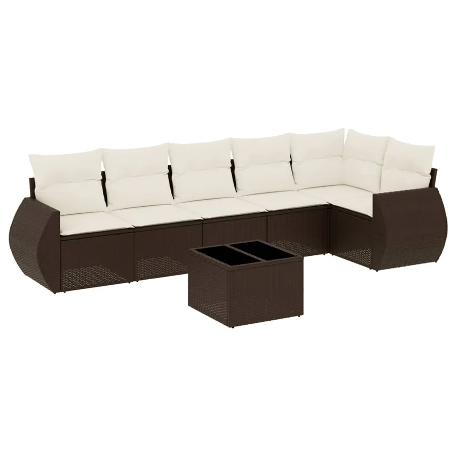 Salon de jardin avec coussins 7 pcs marron résine tressée - 2