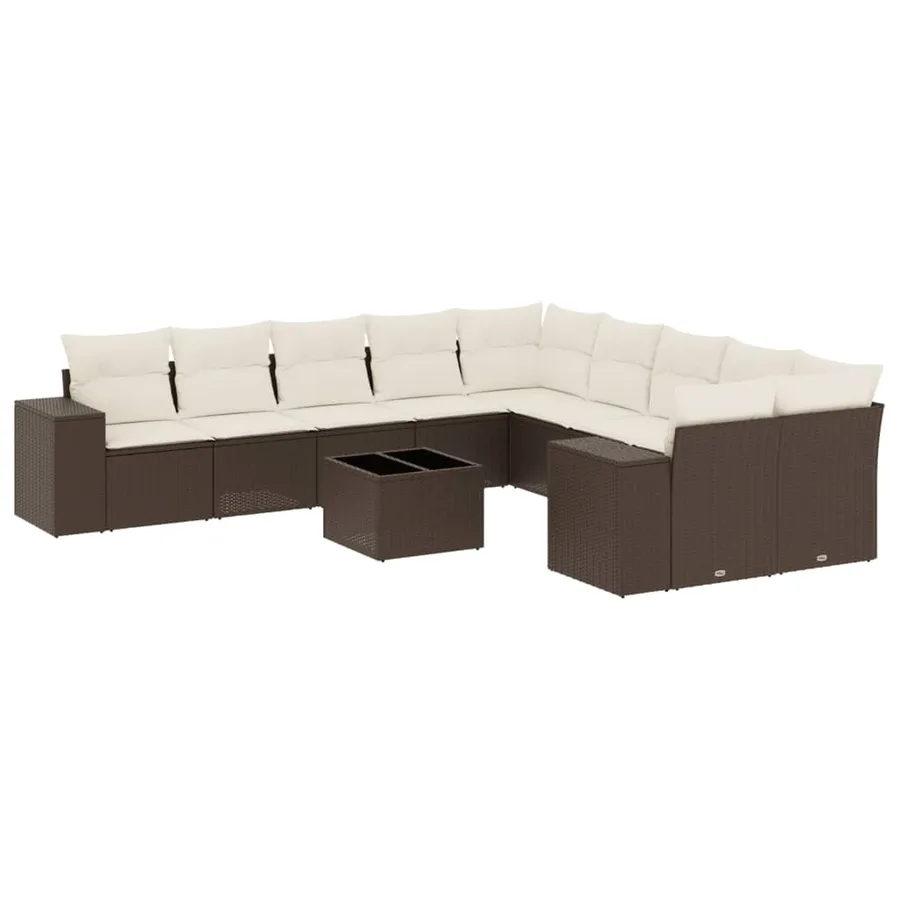 Salon de jardin et coussins 11 pcs marron résine tressée - 2