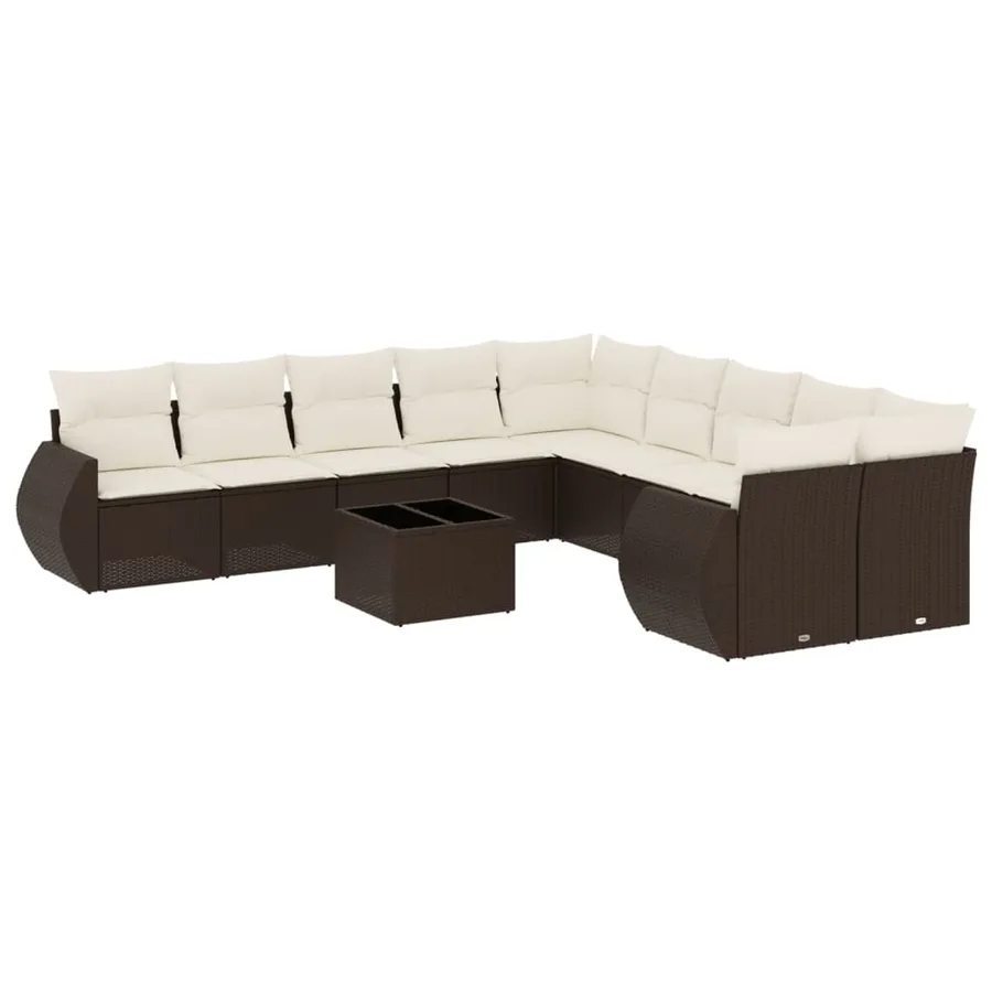 Salon de jardin et coussins 11 pcs marron résine tressée - 2