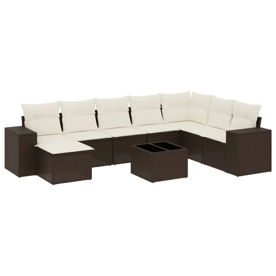 Salon de jardin avec coussins 9 pcs marron résine tressée - 2