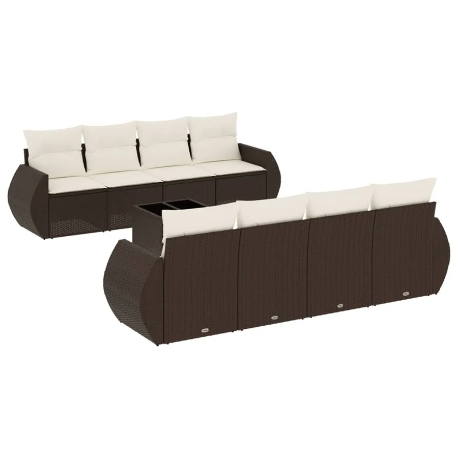 Salon de jardin avec coussins 9 pcs marron résine tressée - 2
