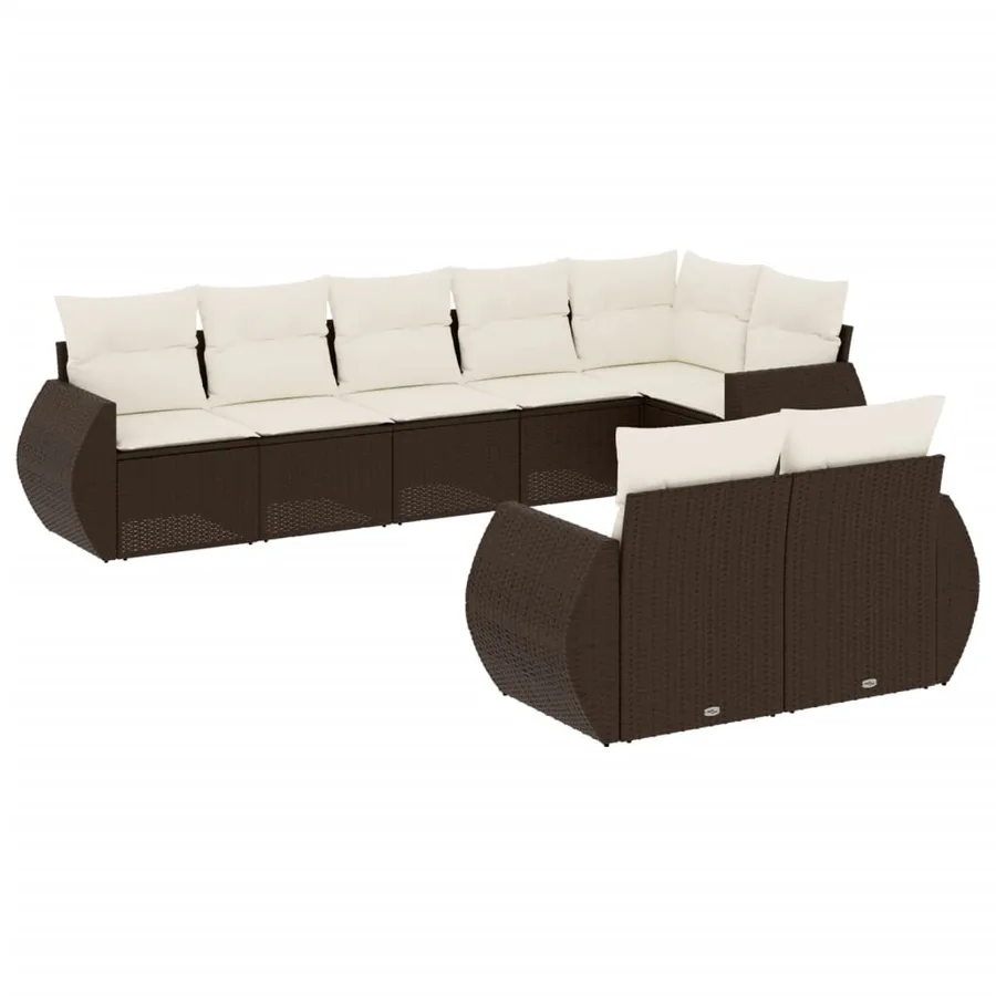 Salon de jardin 8 pcs avec coussins marron résine tressée - 2