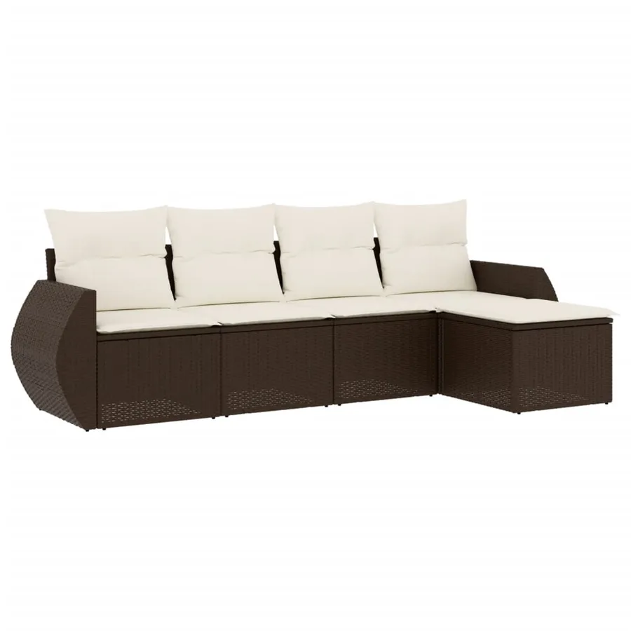 Salon de jardin avec coussins 5 pcs marron résine tressée - 2