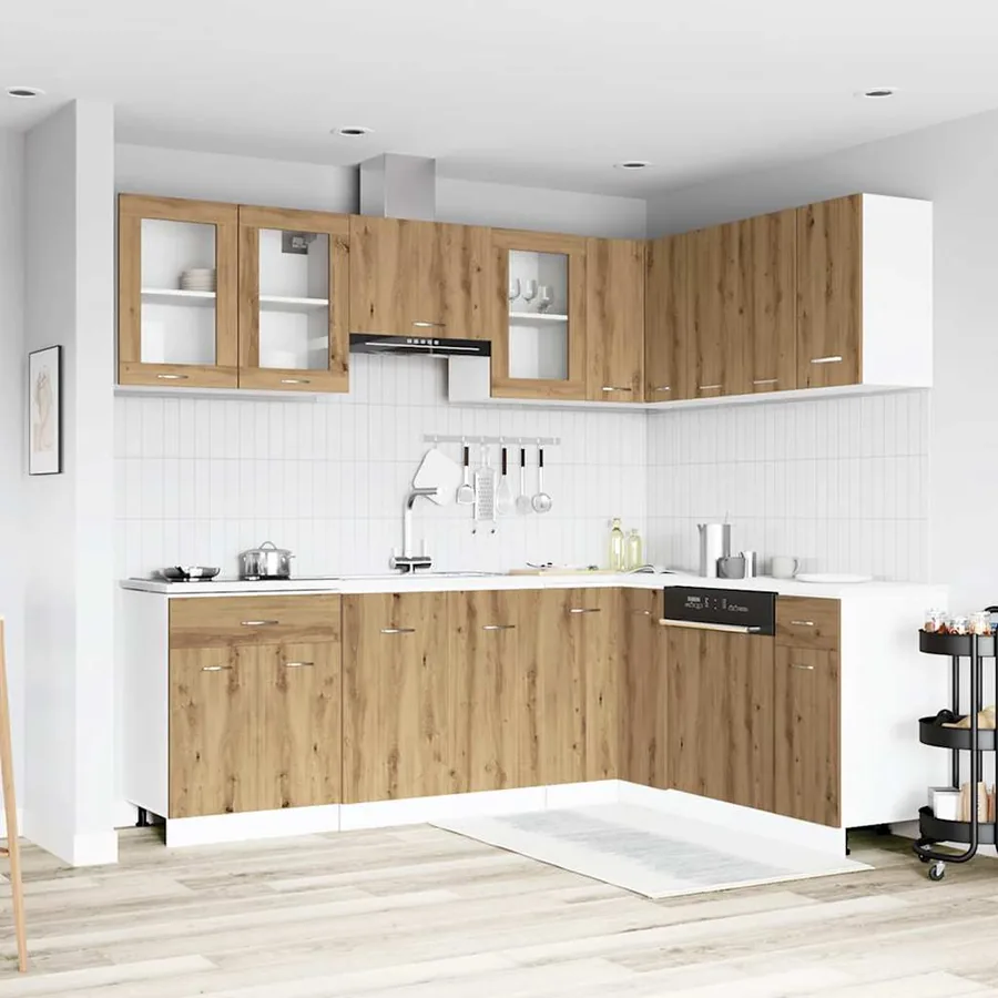 Ensemble de 11 meubles de cuisine "Lyon" en chêne artisanal