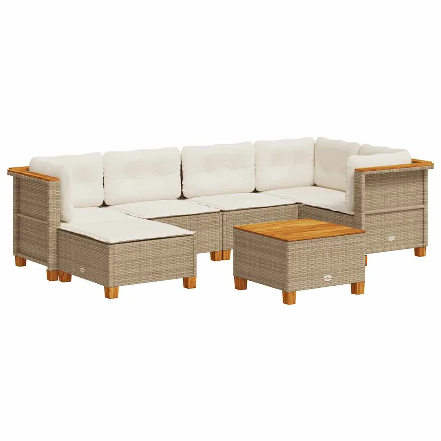 Salon de jardin avec coussins 7 pcs beige résine tressée - 2