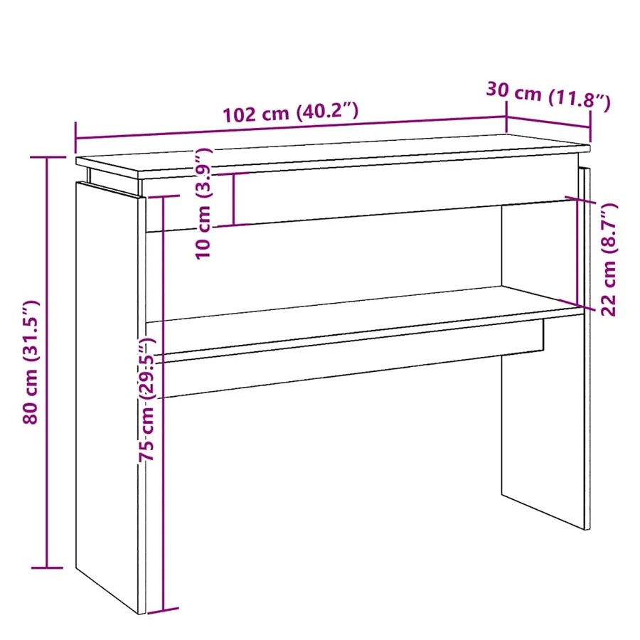 Table console chêne artisanal 102x30x80 cm bois d'ingénierie - 8