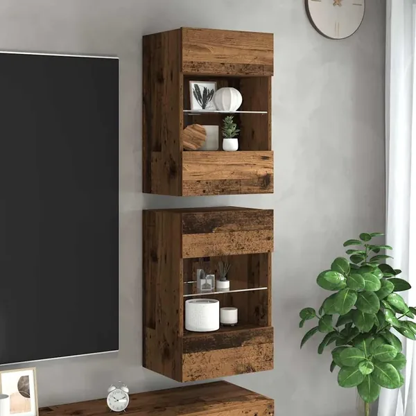 Meubles muraux avec lumières LED pour TV 2 pcs vieux bois 40x30x60,5cm