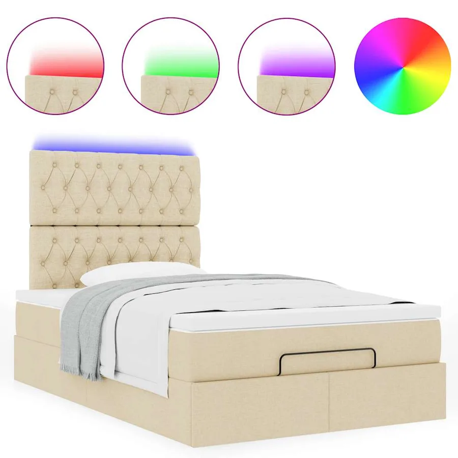 Cadre de lit ottoman avec matelas crème 120x200cm tissu - 5