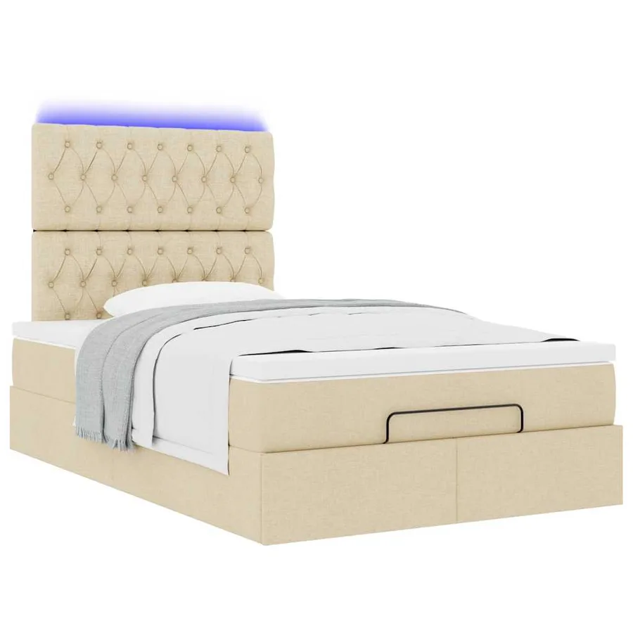 Cadre de lit ottoman avec matelas crème 120x200cm tissu - 6