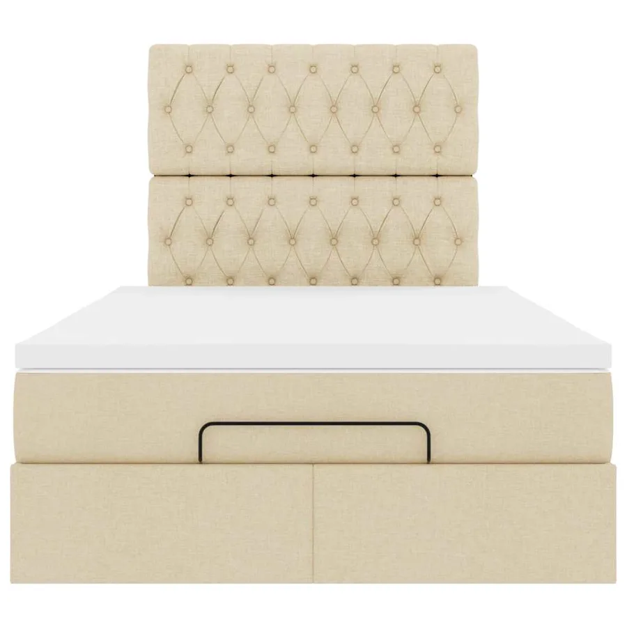 Cadre de lit ottoman avec matelas crème 120x200cm tissu - 7