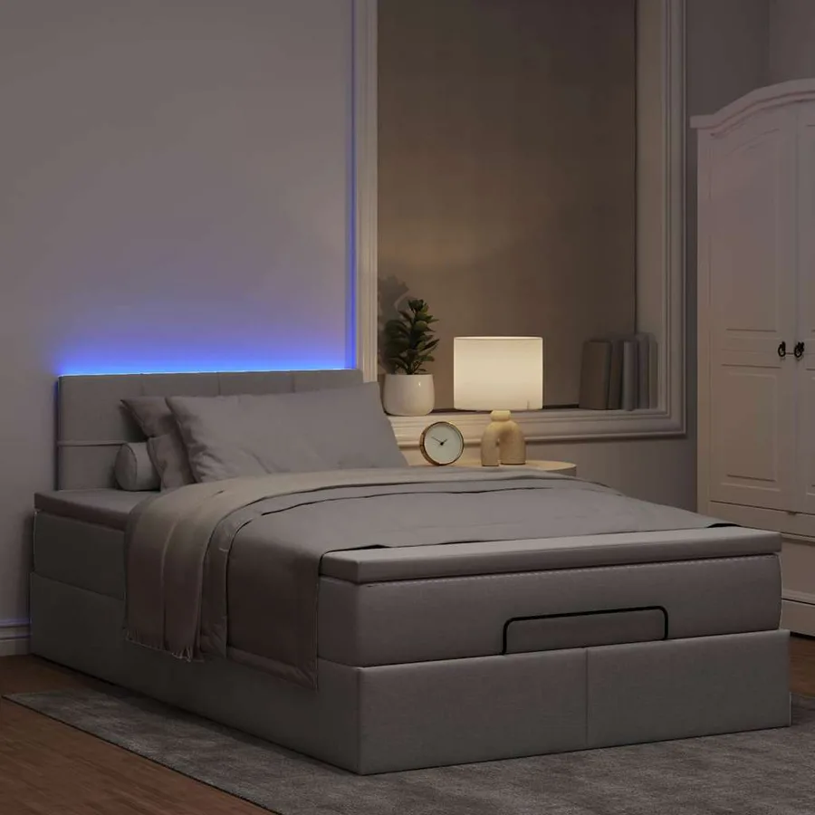 Cadre de lit ottoman avec matelas taupe 120x200 cm tissu - 3