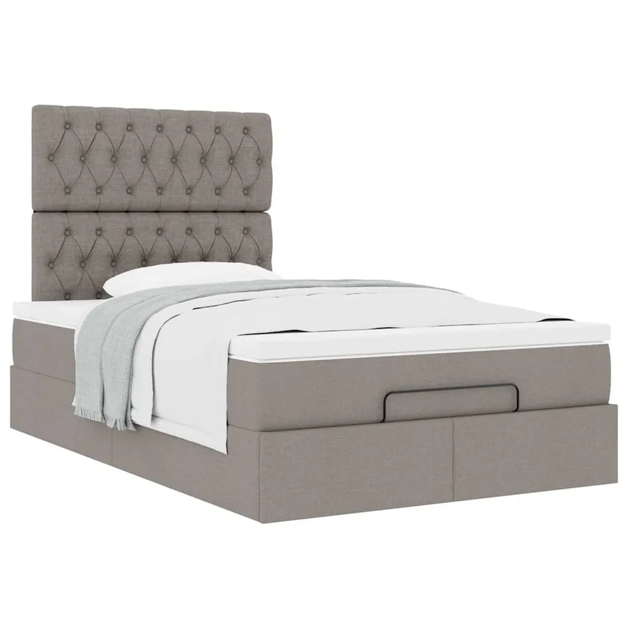 Cadre de lit ottoman avec matelas taupe 120x200 cm tissu - 5