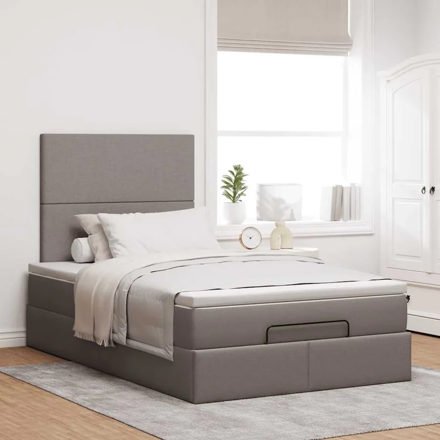 Cadre de lit ottoman avec matelas taupe 120x200 cm tissu - 3
