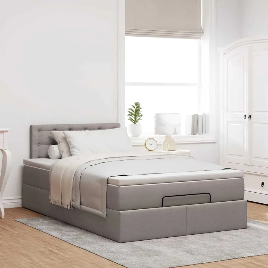 Cadre de lit ottoman avec matelas taupe 120x200 cm tissu - 3