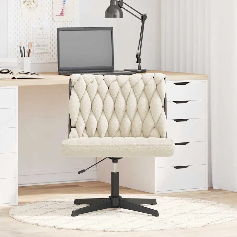 Chaise pivotante de bureau crème bouclé comme de la laine tissu - 3