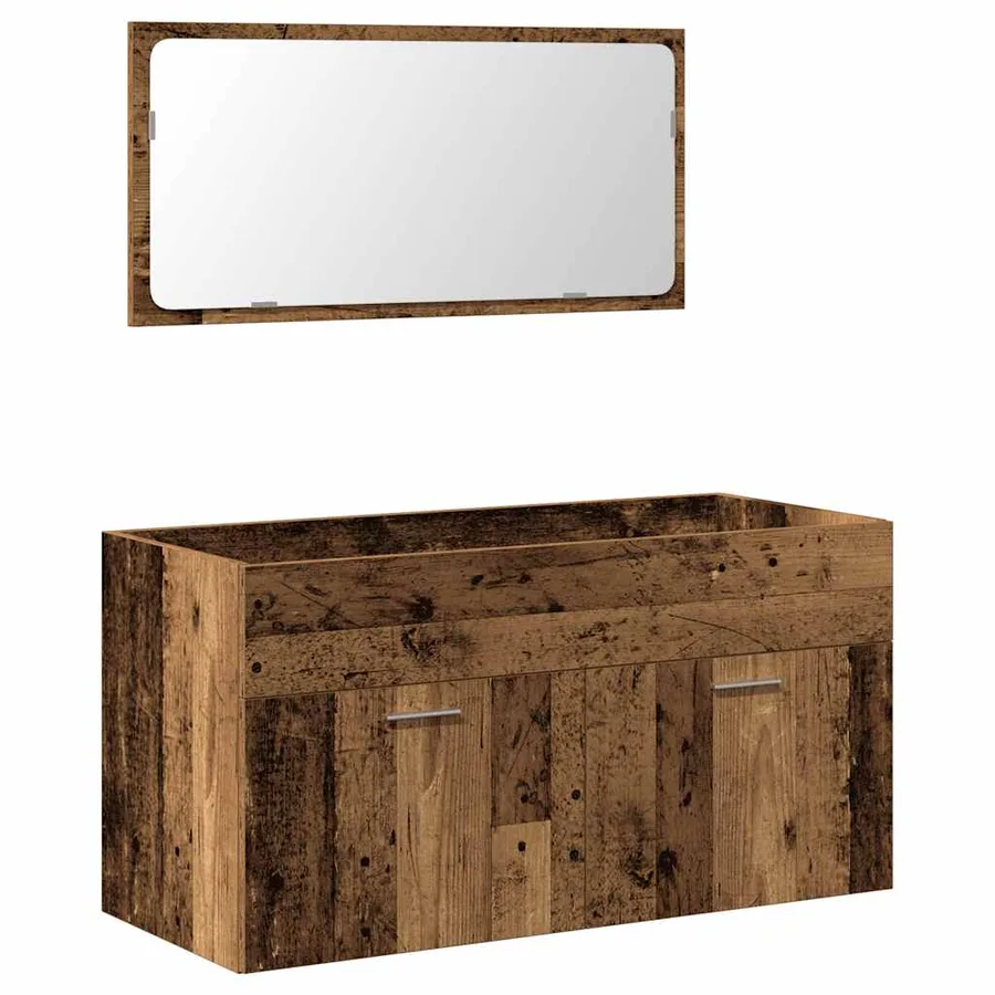 Armoire de salle de bain et miroir vieux bois bois d'ingénierie - 2
