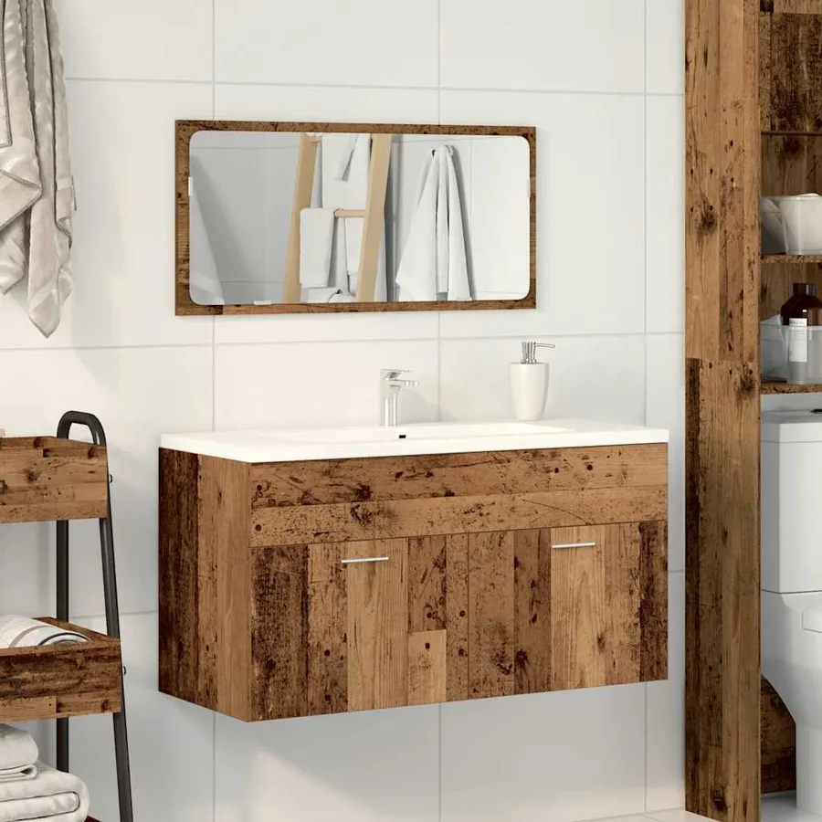Armoire de salle de bain et miroir vieux bois bois d'ingénierie - 3