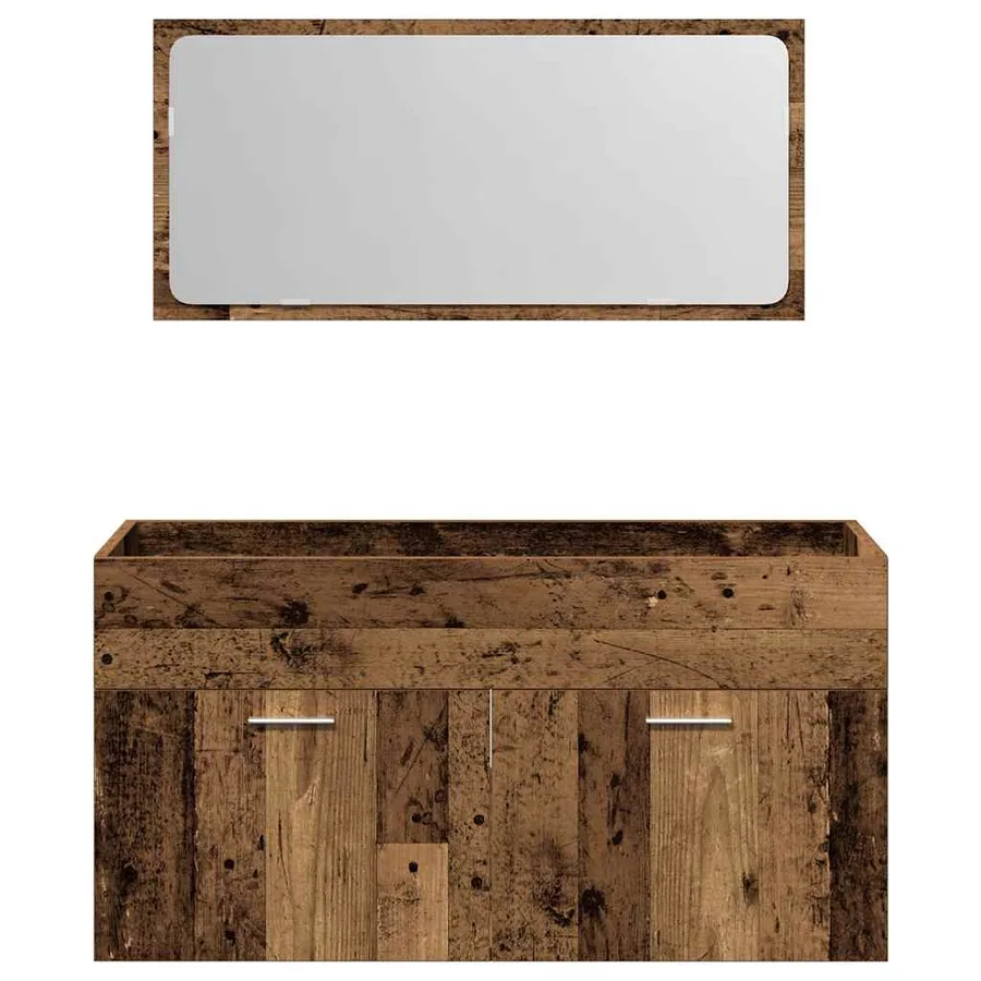 Armoire de salle de bain et miroir vieux bois bois d'ingénierie - 4