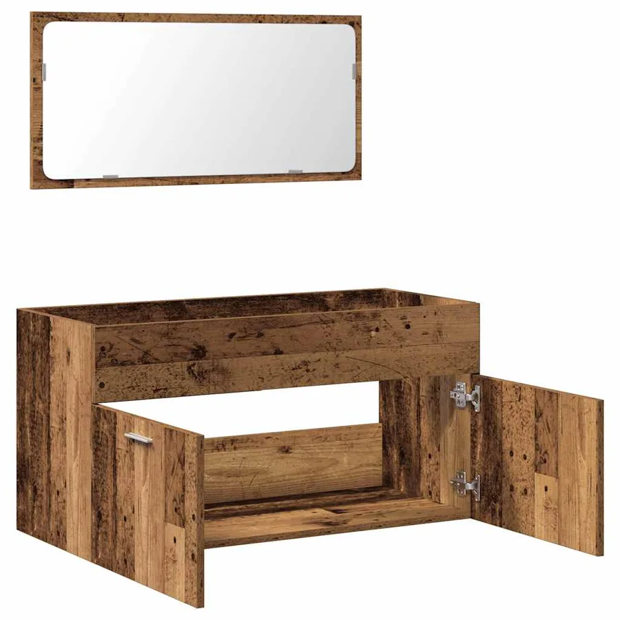 Armoire de salle de bain et miroir vieux bois bois d'ingénierie - 7