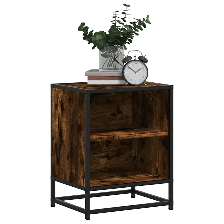 Tables de chevet 2 pcs chêne fumé bois d'ingénierie et métal - 4