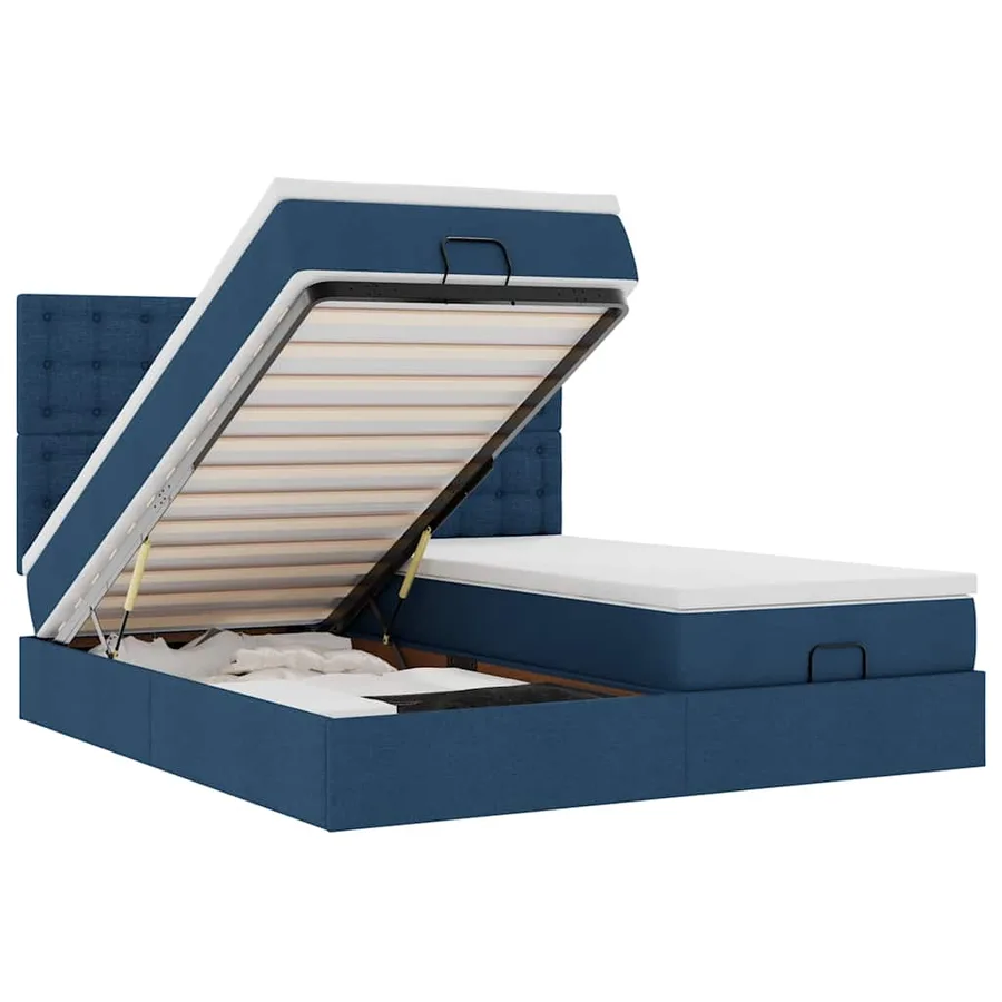 Cadre de lit ottoman avec matelas bleu 160x200 cm tissu - 2