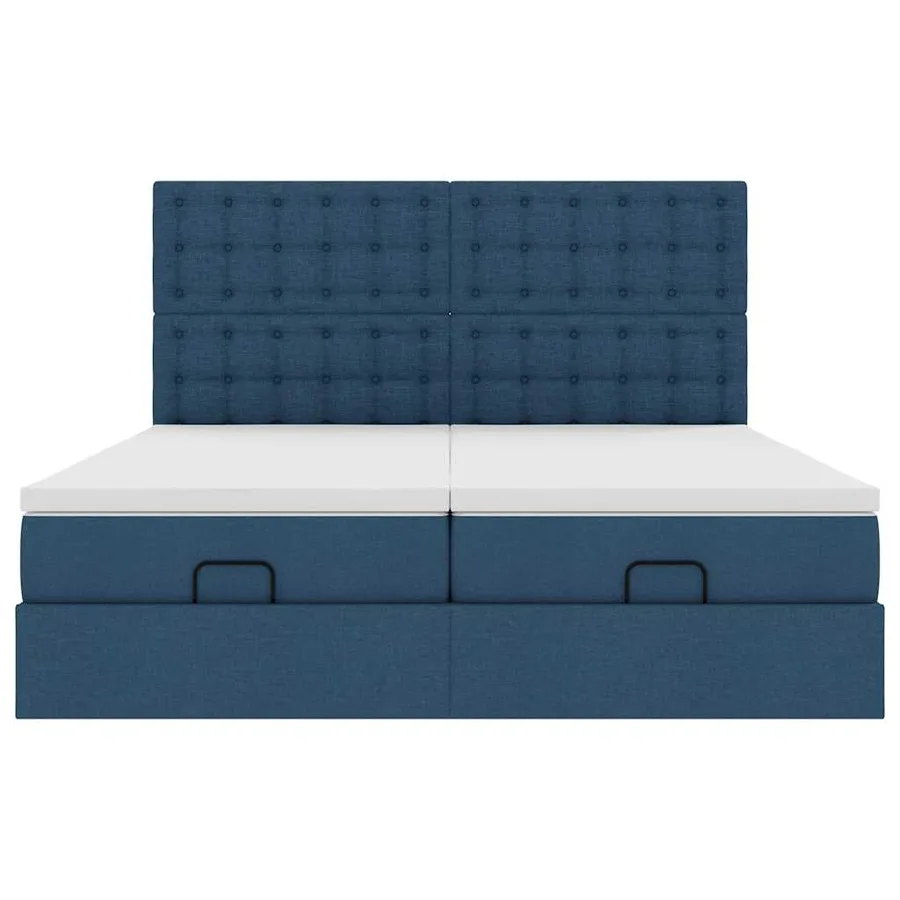 Cadre de lit ottoman avec matelas bleu 160x200 cm tissu - 7