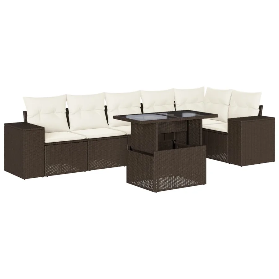 Salon de jardin avec coussins 7 pcs marron résine tressée - 2