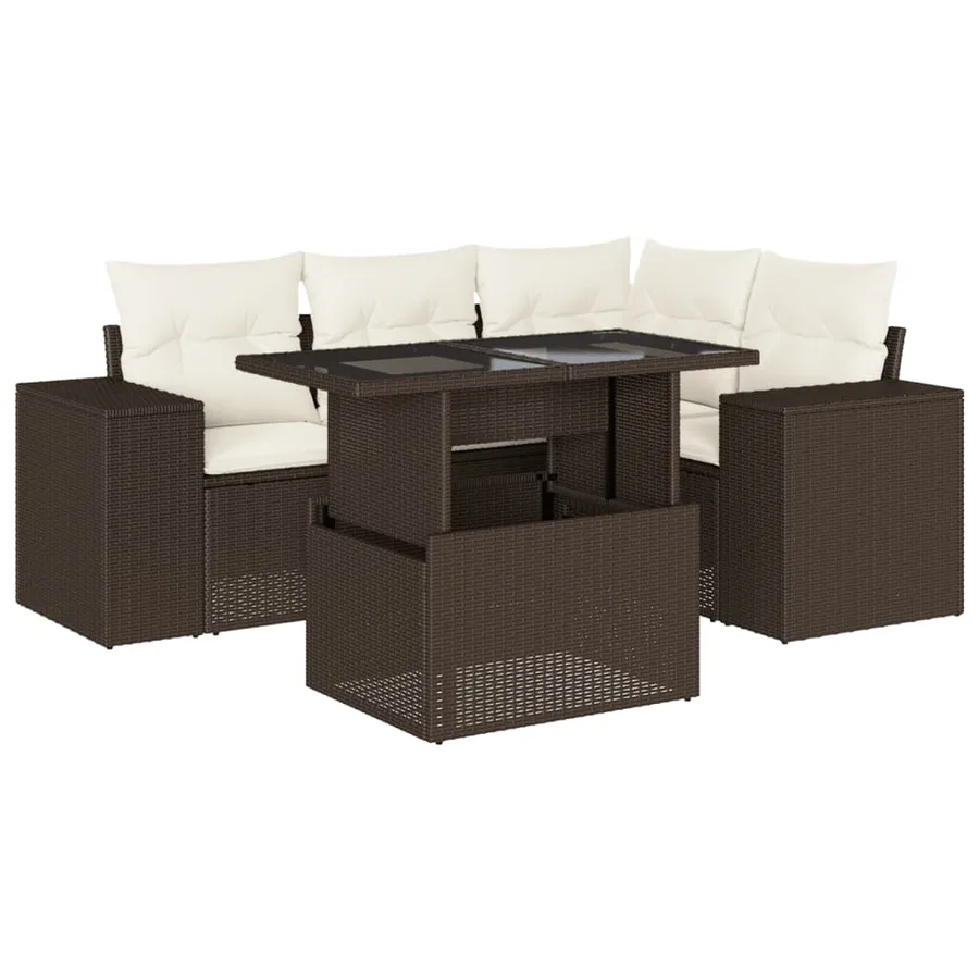 Salon de jardin avec coussins 5 pcs marron résine tressée - 2