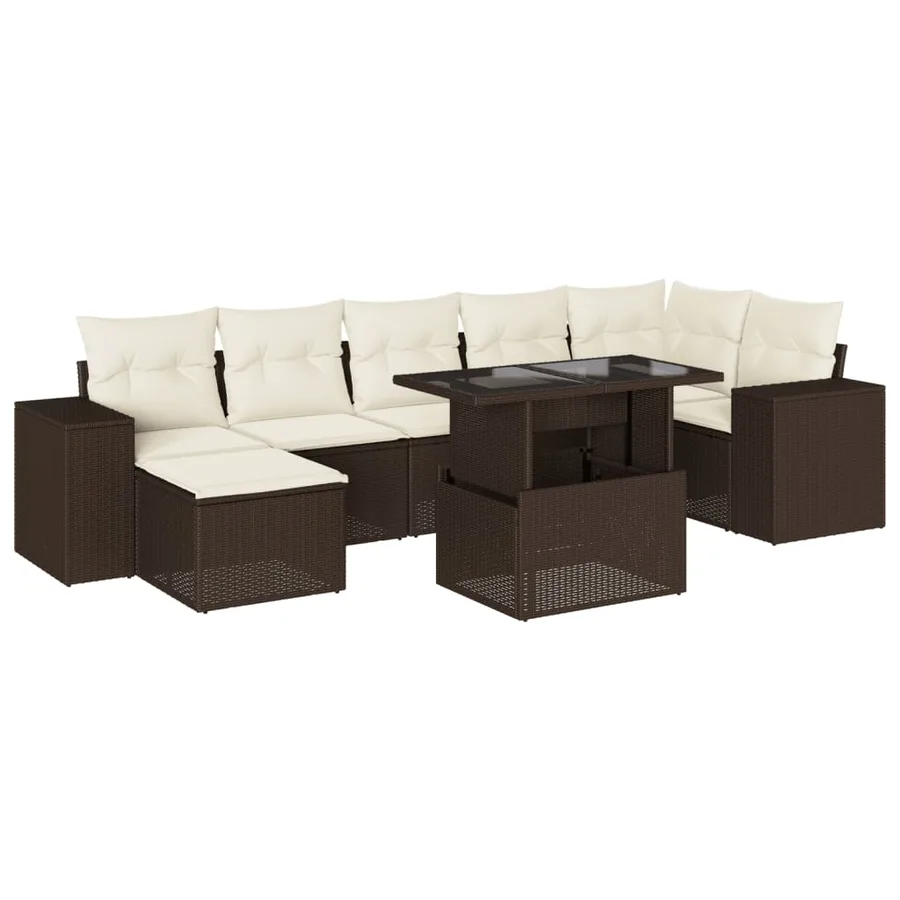 Salon de jardin 8 pcs avec coussins marron résine tressée - 2