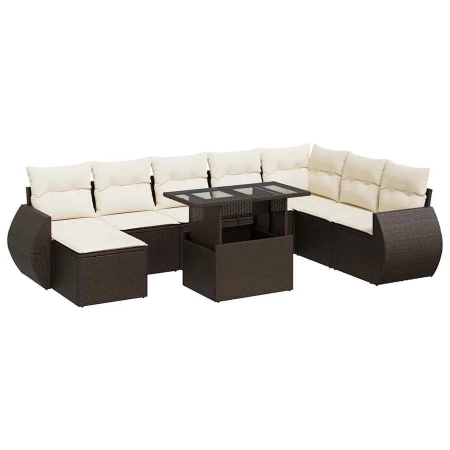 Salon de jardin avec coussins 9 pcs marron résine tressée - 2