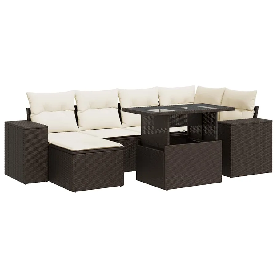 Salon de jardin avec coussins 7 pcs marron résine tressée - 2
