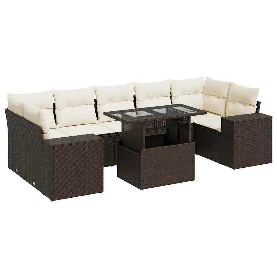 Salon de jardin 8 pcs avec coussins marron résine tressée - 2