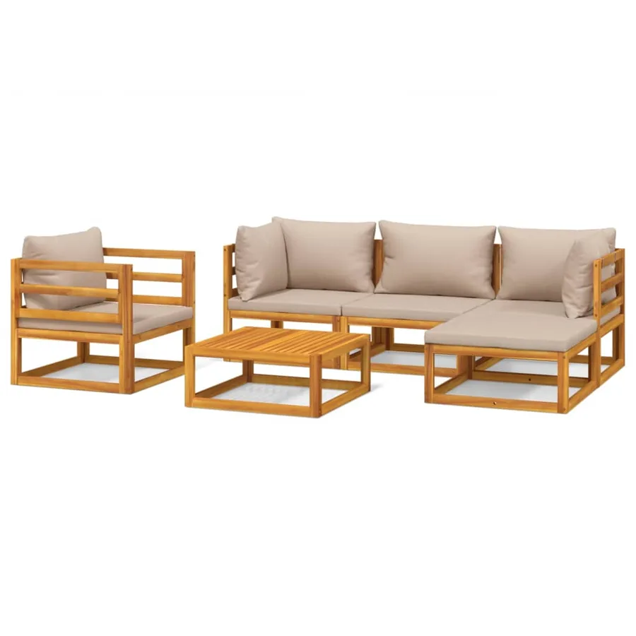 Salon de jardin 6 pcs avec coussins taupe bois massif - 2