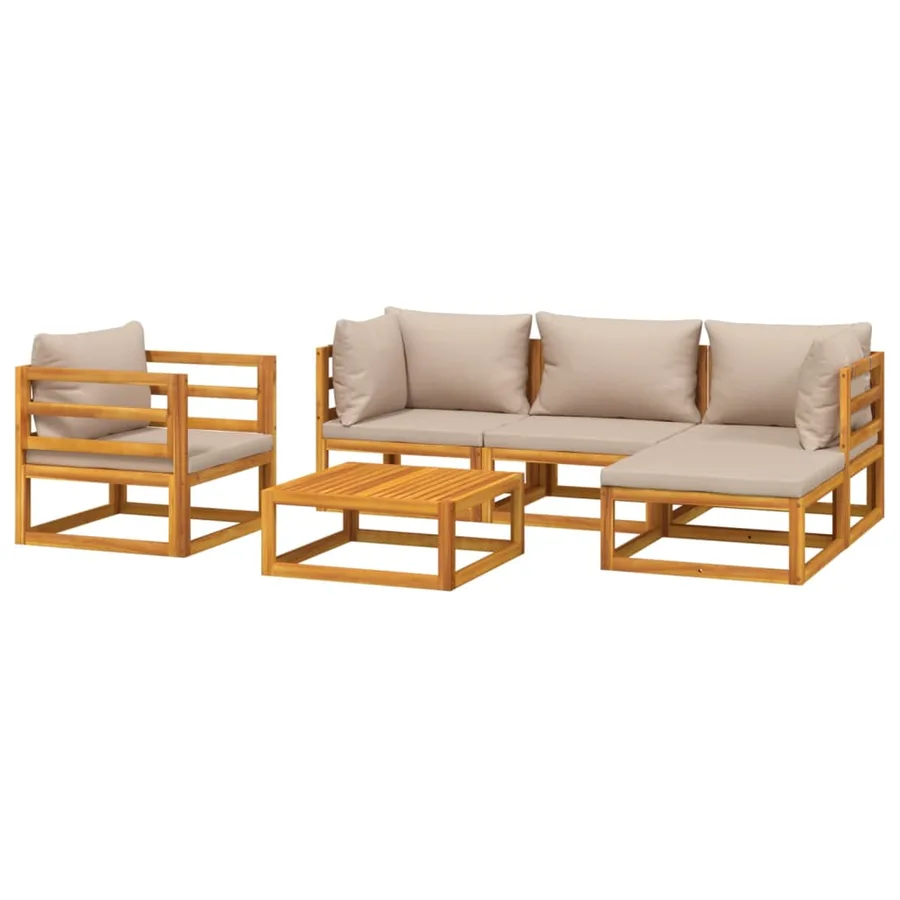 Salon de jardin 6 pcs avec coussins taupe bois massif - 3